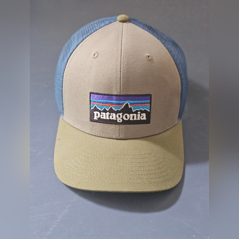 Patagonia Tan and Blue Trucker Hat